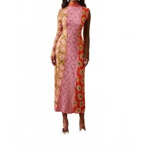 NEW CELIA B care midi dress in pink multi